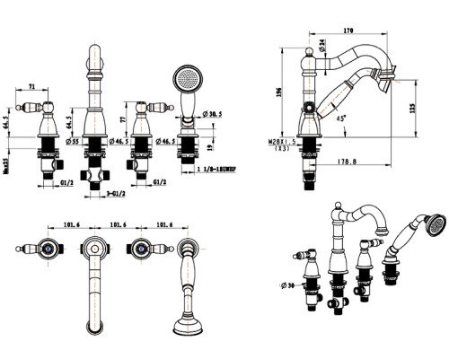 Смеситель на борт ванны Boheme Royal Cristal 396-Royal Хром