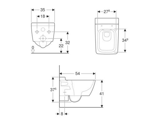 Чаша унитаза безободковая подвесная GEBERIT Xeno 500.500.01.1