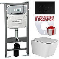 Комплект унитаза с инсталляцией Ceramica Nova Metric CN3007_1001B_1000 с сиденьем Микролифт и Черной матовой клавишей смыва