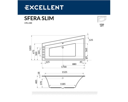 Ванна Excellent Sfera Slim 170x100 лев.