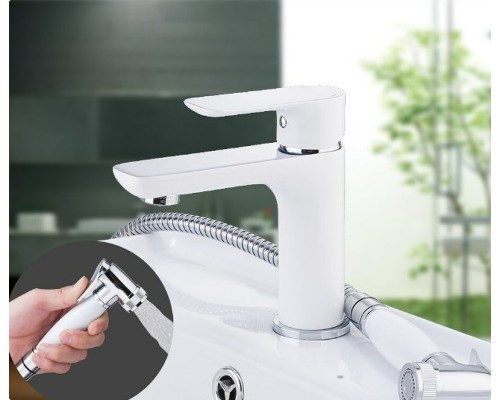 Смеситель для раковины Gappo G48 с гигиеническим душем Белый Хром