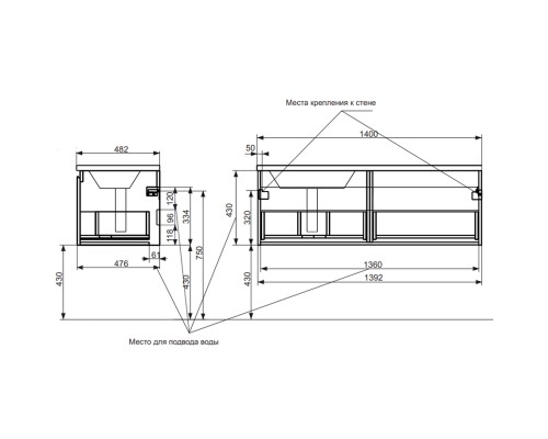 Тумба с раковиной Эстет Dallas Luxe 140 R ФР-00002925 подвесная Белая