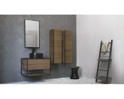 Тумба под раковину Jorno Steal 75 Ste.01.75/P/Da подвесная Древесный аттик Черная