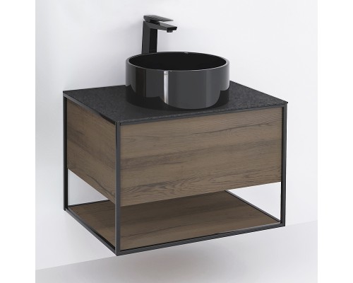 Тумба под раковину Jorno Steal 75 Ste.01.75/P/Da подвесная Древесный аттик Черная
