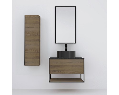 Тумба под раковину Jorno Steal 75 Ste.01.75/P/Da подвесная Древесный аттик Черная