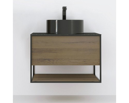 Тумба под раковину Jorno Steal 75 Ste.01.75/P/Da подвесная Древесный аттик Черная