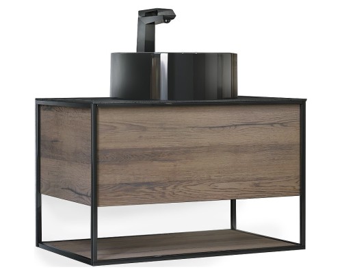 Тумба под раковину Jorno Steal 75 Ste.01.75/P/Da подвесная Древесный аттик Черная