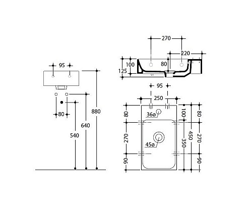Раковина подвесная Kerasan Cento 353701R 45 см
