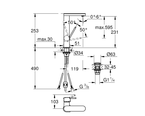 Смеситель для раковины Grohe Plus Хром