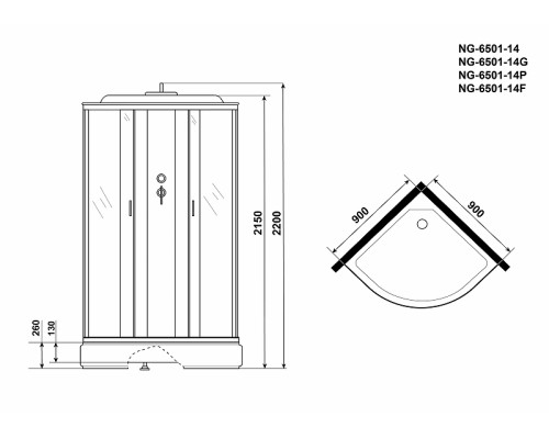 Душевая кабина Niagara Classic 90x90 NG-6501-14F с гидромассажем