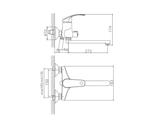 Смеситель для ванны Cron CN2221 универсальный Хром
