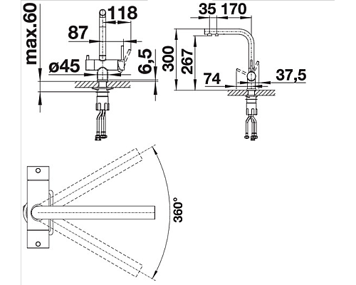 Смеситель для кухни Blanco Fontas II 525146 Темная скала