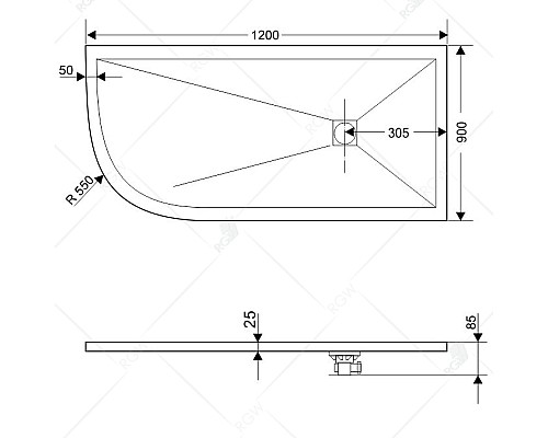 Поддон из искусственного камня RGW Stone Tray ST/AR-0129G 120x90 R 16154129-02R Графит