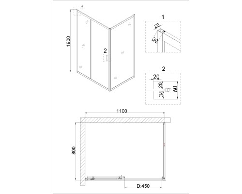 Душевой уголок Niagara Nova 110х80 NG-82-11AB-A80B профиль Черный стекло прозрачное