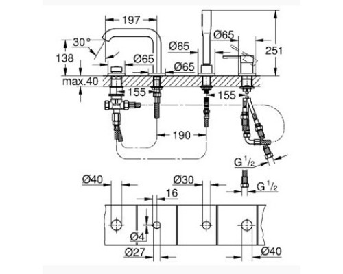 Смеситель Grohe для ванны на 4 отверстия