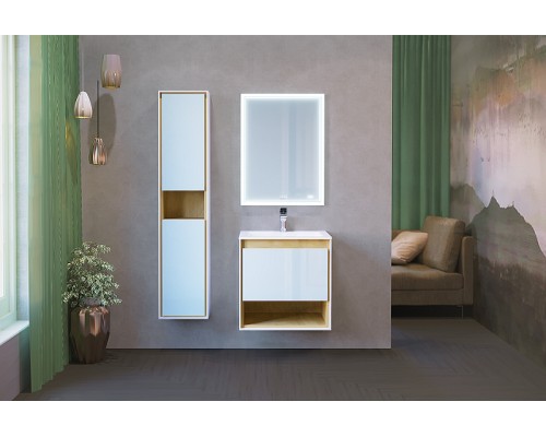 Зеркало Jorno Glass 65 с подсветкой с сенсорным выключателем с часами и обогревом