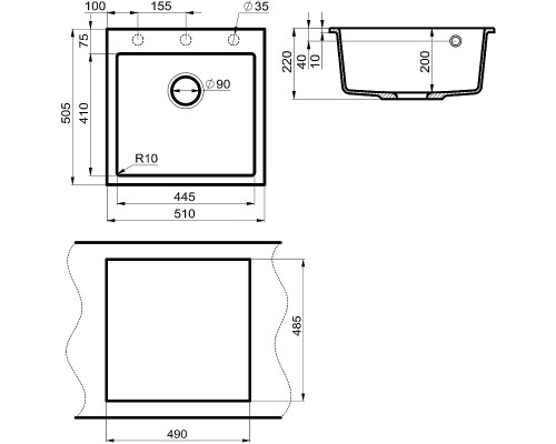 Кухонная мойка Milacio Murcia 51 Cuarzo MC.77023 Серый металлик