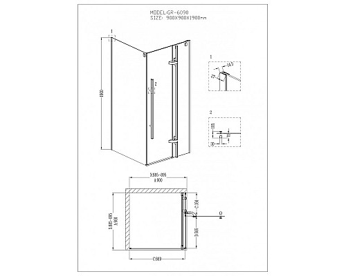 Душевой уголок Grossman GR-6090 Style 90x90 квадрат дверь распашная