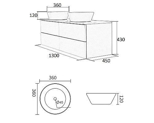 Тумба с раковиной Orange Otto 130 Ot-130TuMDF+B08-360W подвесная Белый глянец