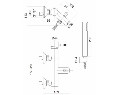 Смеситель для ванны Webert Rimini RI850101010 Золото