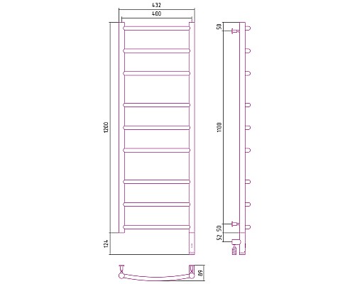 Полотенцесушитель электрический 1200х400 черный матовый МЭМ правый Сунержа Галант 3.0 31-5801-1240