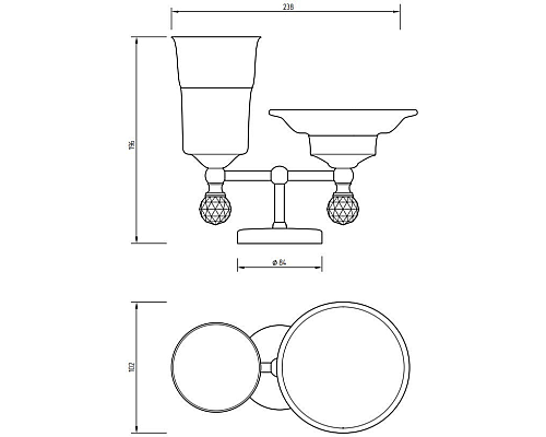 Стакан для зубных щеток с мыльницей Migliore Amerida 16609 Золото с кристаллами Swarovski
