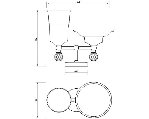 Стакан для зубных щеток с мыльницей Migliore Amerida 16609 Золото с кристаллами Swarovski