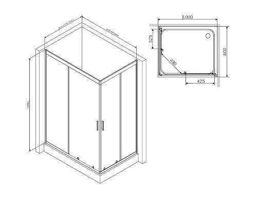 Душевой уголок AM.PM Gem 100х80 W90G-404-100280-BT Черный матовый Душевой уголок AM.PM Gem 100х80 W90G-404-100280-BT Черный матовый