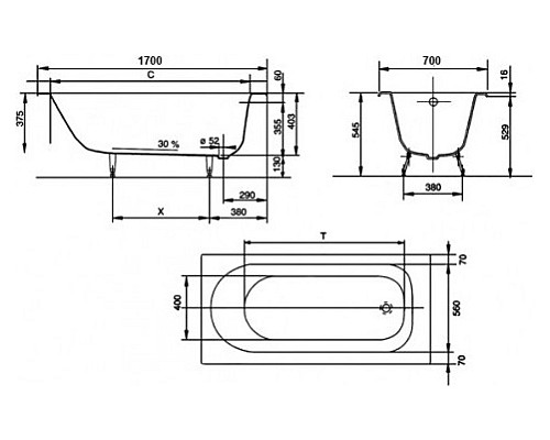 Ванна Jacob Delafon 170 х 70 см E292100
