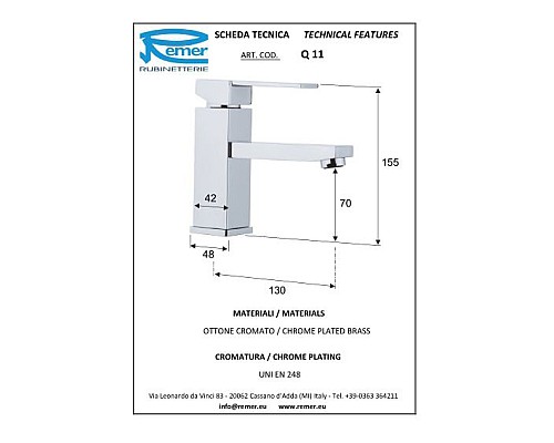 Смеситель для раковины Remer Qubica Q11 Хром