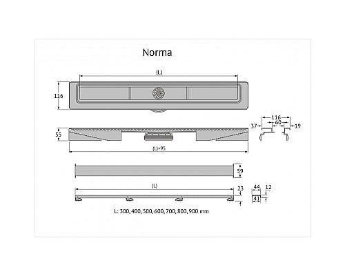 Душевой лоток BERGES C1 Norma 600 матовый хром боковой