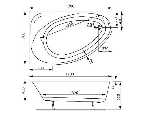 Акриловая ванна VAGNERPLAST HAPI 170 Right VPBA170HAP3PX-04