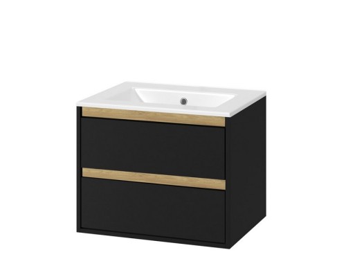 Тумба под раковину Excellent Tuto 60 см черный матовый/дуб, 2 ящика