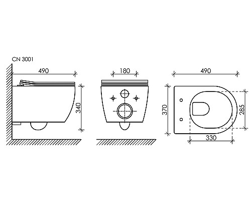 Комплект унитаза с инсталляцией Ceramica Nova Play CN3001_1001B_1000 с сиденьем Микролифт и Черной матовой клавишей смыва