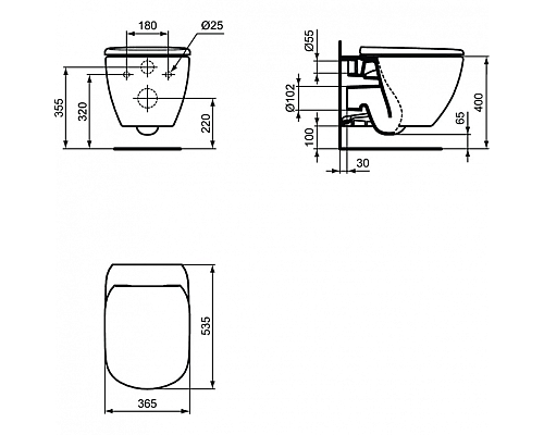 Унитаз Ideal Standard Tesi AquaBlade T007901 подвесной без сиденья