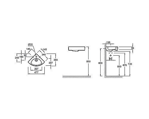 Раковина Jacob Delafon Odeon Rive Gauche 48 EGP112-00 Белая