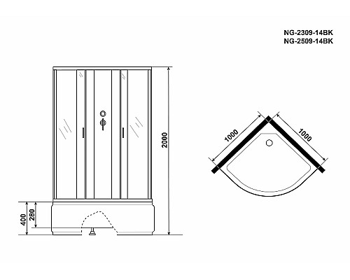 Душевая кабина Niagara Classic 100x100 NG-2509-14BK без гидромассажа