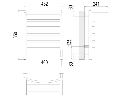 Полотенцесушитель Terminus Электро Классик с/п П6 400х650