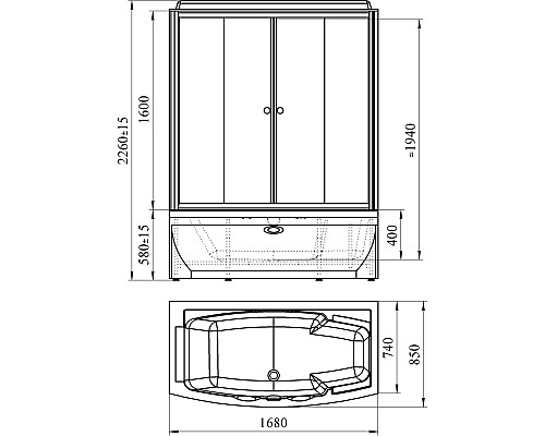 Душевой бокс Radomir Элис 2 168x85 L 1-04-1-1-5-0960 профиль Белый стекло прозрачное