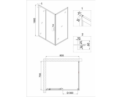 Душевая стенка Niagara Nova 70 NG-A70 профиль Хром стекло прозрачное