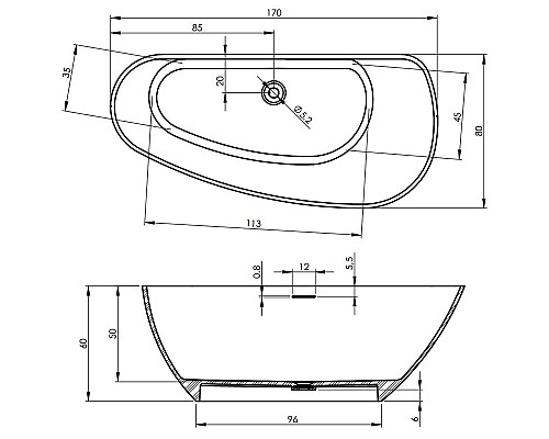 Асимметричная ванна из искусственного камня Riho Granada 170x80 белая BS1800500000000