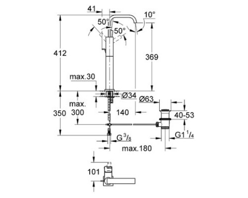 Смеситель Grohe для раковины однорычажный, свободност