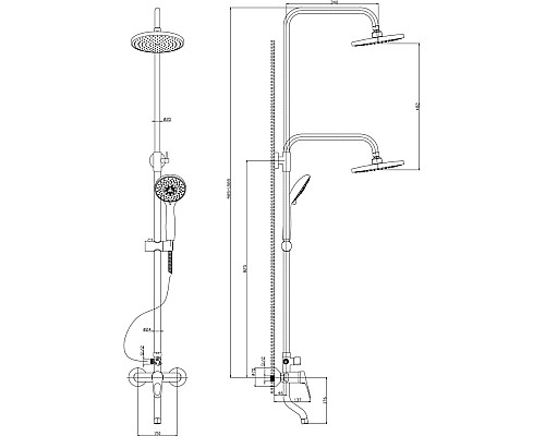 Смеситель Rossinka B35-46 для ванны и душа с регулируемой высотой штанги, поворотным изливом и лейко