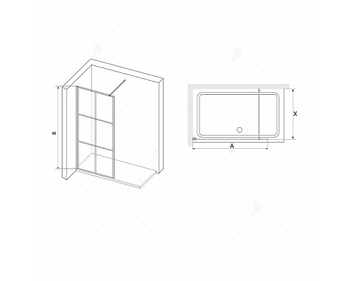 Душевая перегородка  70*200 RGW WA-011-B Чёрный/Прозрачное(Принт)/8 мм 100 см