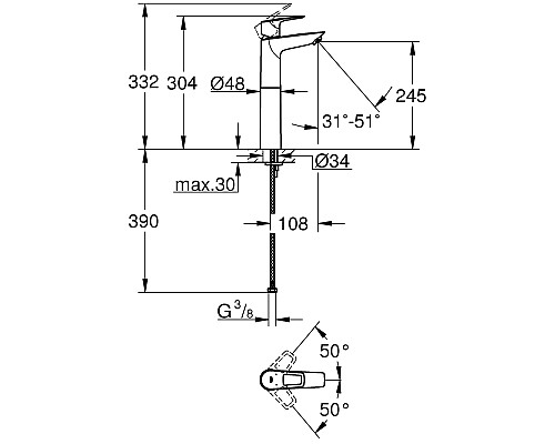 Смеситель для раковины Grohe BauLoop 23764001 Хром