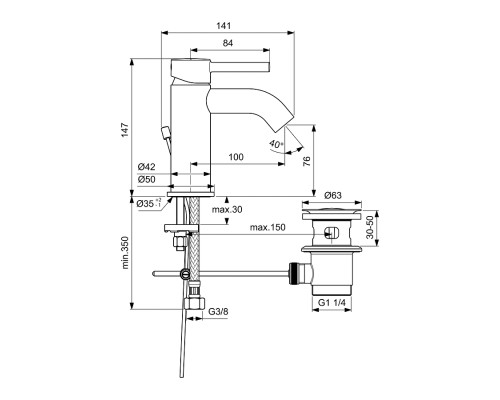 Смеситель для раковины Ideal Standard Kolva Черный матовый