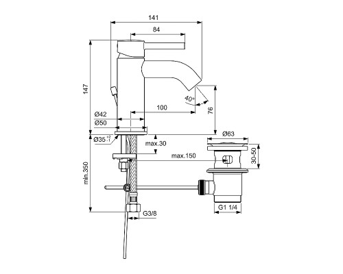 Смеситель для раковины Ideal Standard Kolva Черный матовый