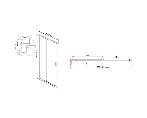 Душевая дверь Vincea Garda 105 VDS-1G105CL профиль Хром стекло прозрачное