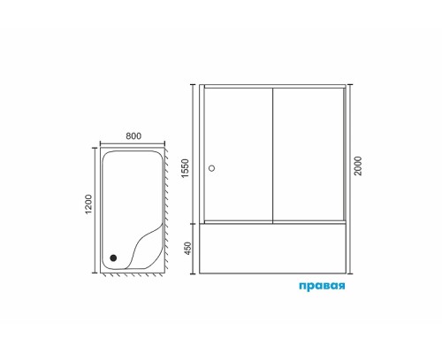 Душевой уголок Royal Bath BP 120х80 профиль Черный стекло прозрачное