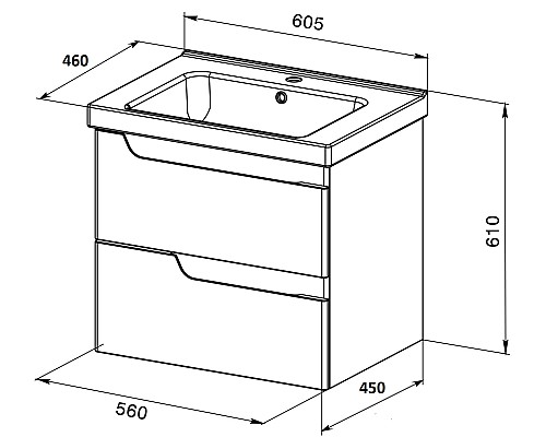 Тумба с раковиной Orange Topline-Milano 60 TP-M60-02+RA подвесная Белый глянец